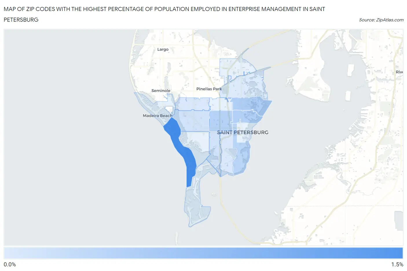 Zip Codes with the Highest Percentage of Population Employed in Enterprise Management in Saint Petersburg Map