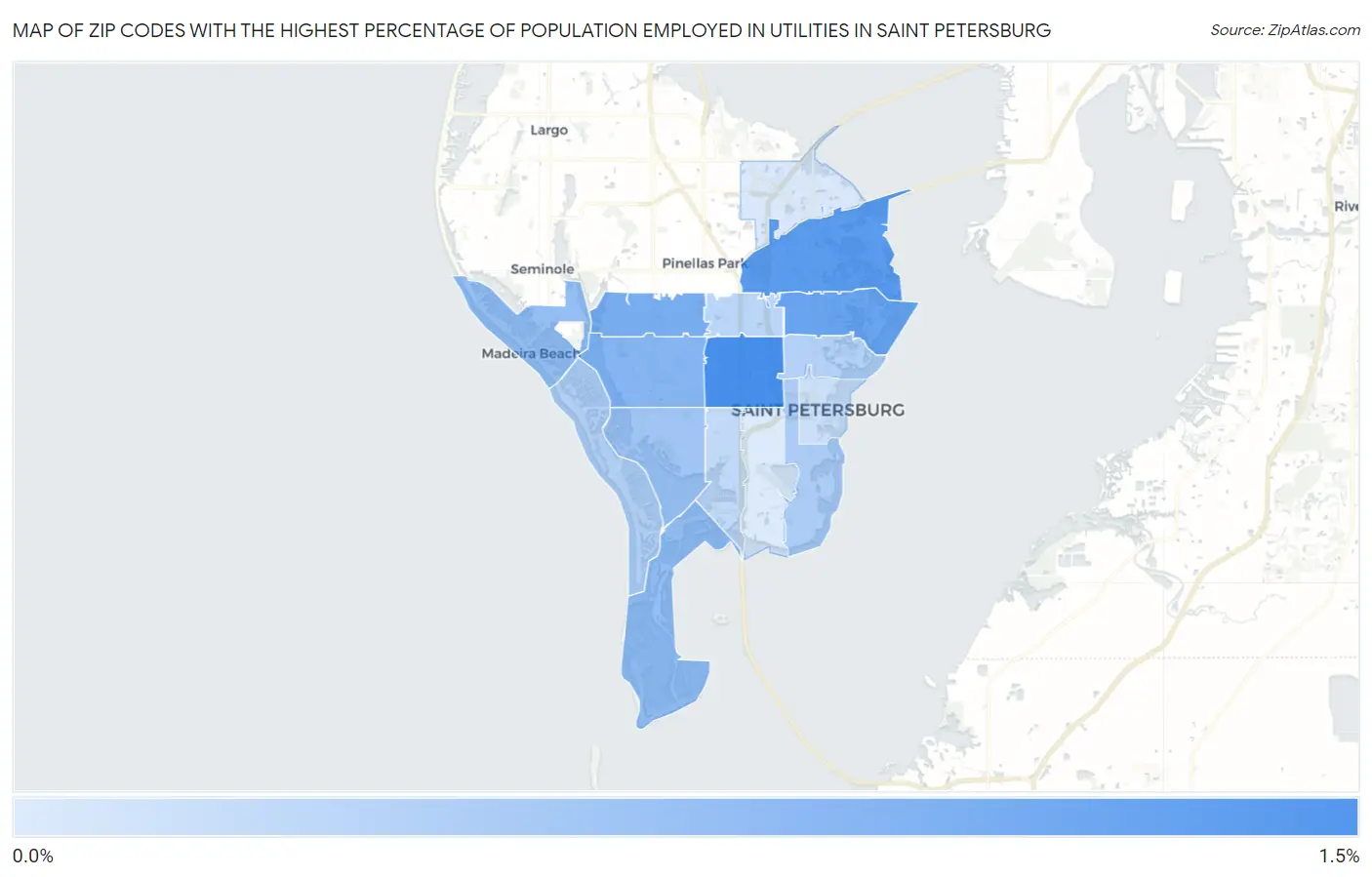 Zip Codes with the Highest Percentage of Population Employed in Utilities in Saint Petersburg Map