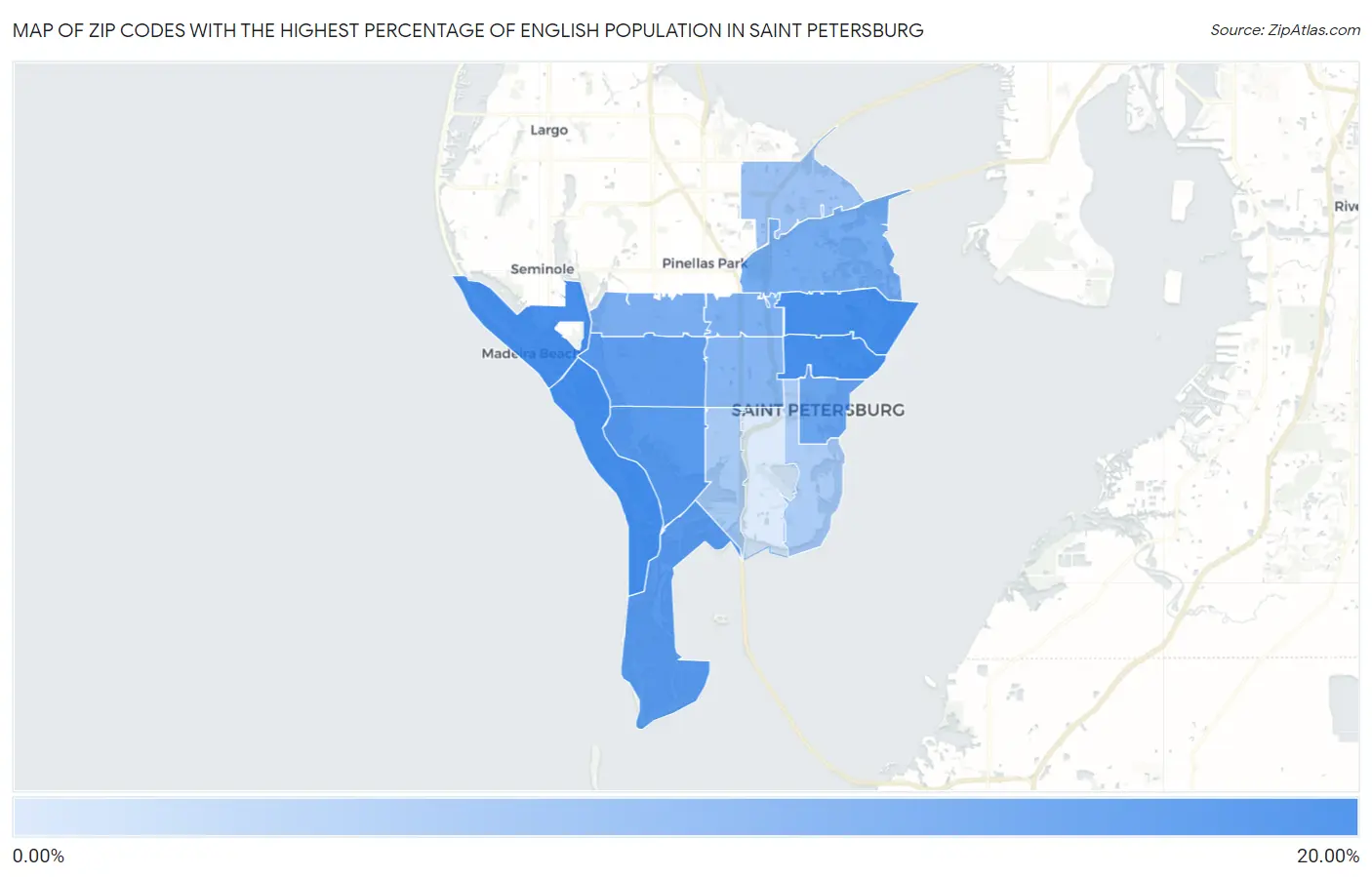 Zip Codes with the Highest Percentage of English Population in Saint Petersburg Map