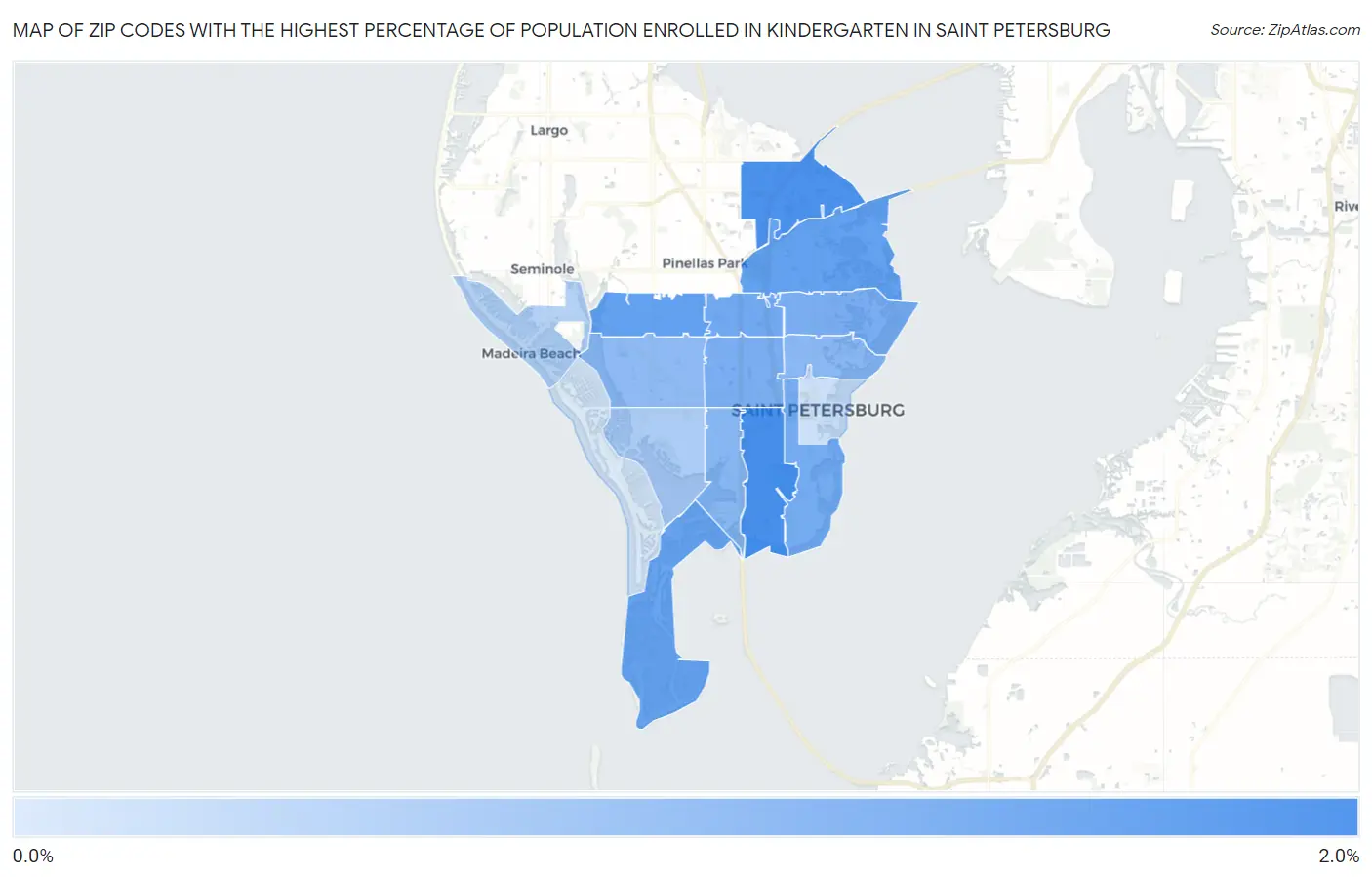 Zip Codes with the Highest Percentage of Population Enrolled in Kindergarten in Saint Petersburg Map