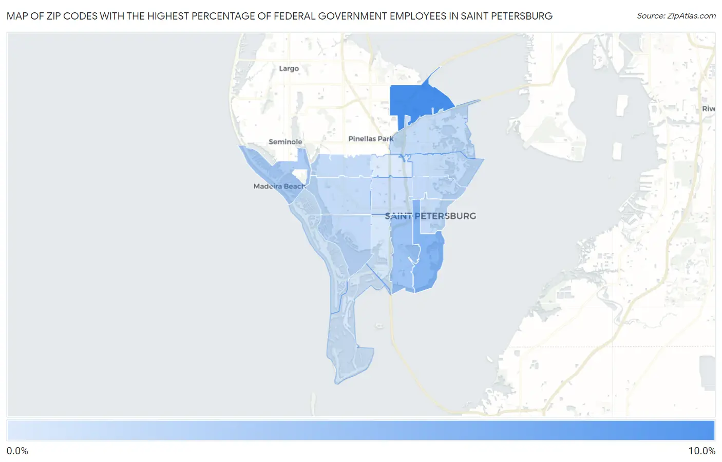 Zip Codes with the Highest Percentage of Federal Government Employees in Saint Petersburg Map