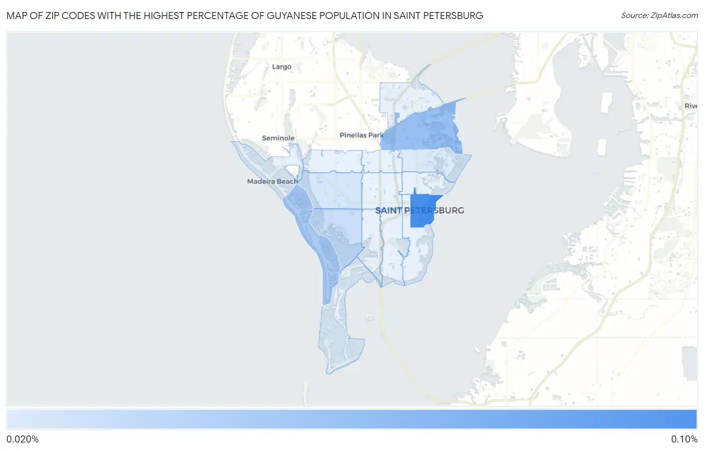 Zip Codes with the Highest Percentage of Guyanese Population in Saint Petersburg Map