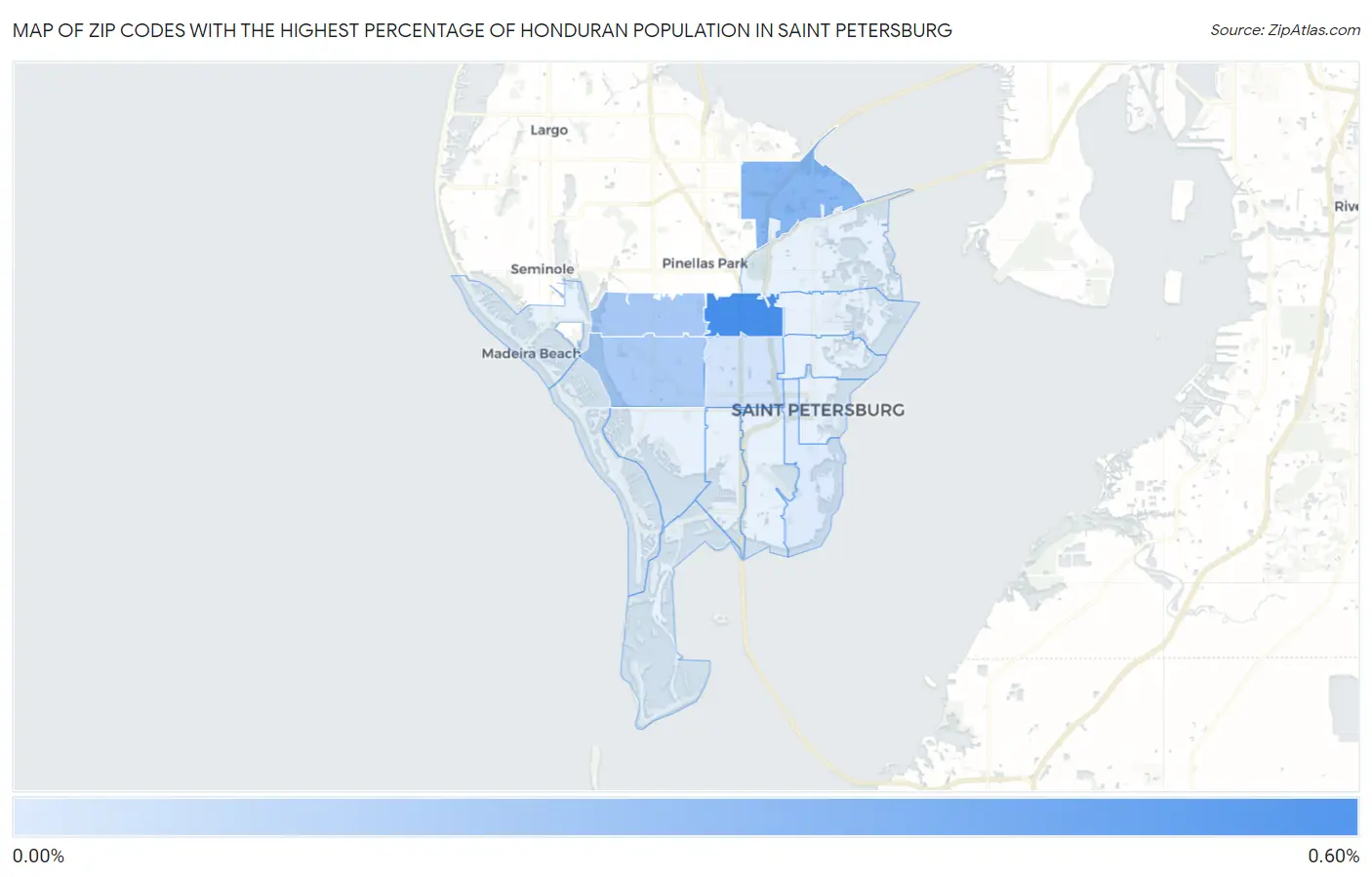 Zip Codes with the Highest Percentage of Honduran Population in Saint Petersburg Map