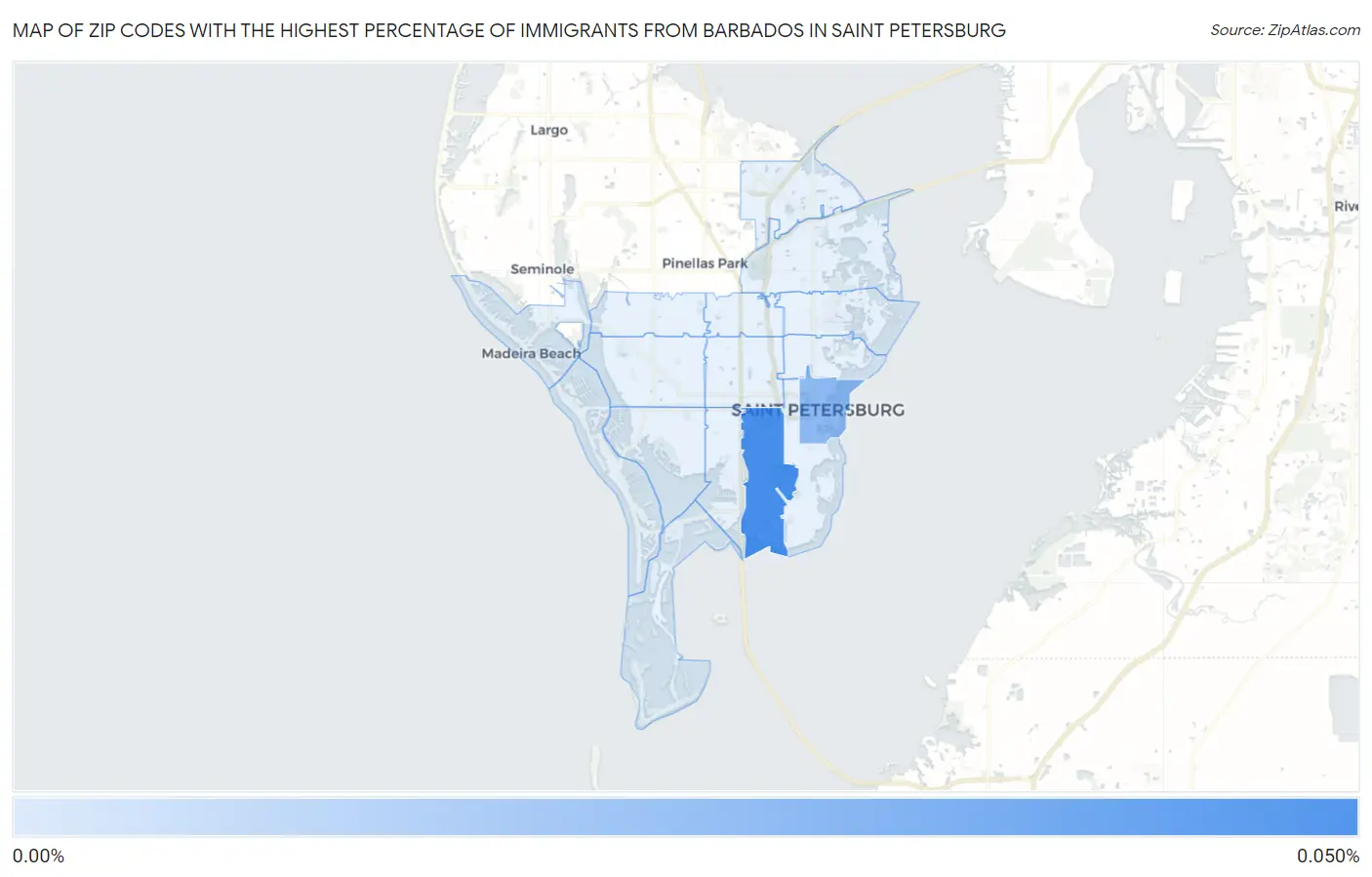 Zip Codes with the Highest Percentage of Immigrants from Barbados in Saint Petersburg Map