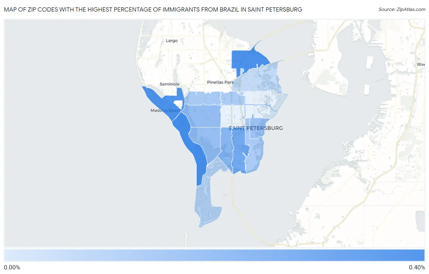 Zip Codes with the Highest Percentage of Immigrants from Brazil in Saint Petersburg Map