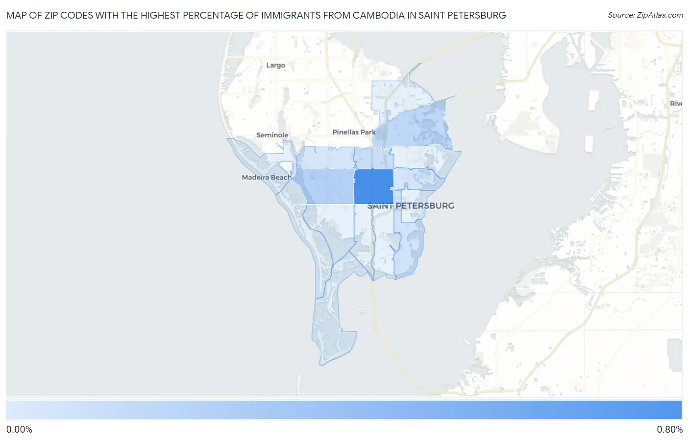 Zip Codes with the Highest Percentage of Immigrants from Cambodia in Saint Petersburg Map
