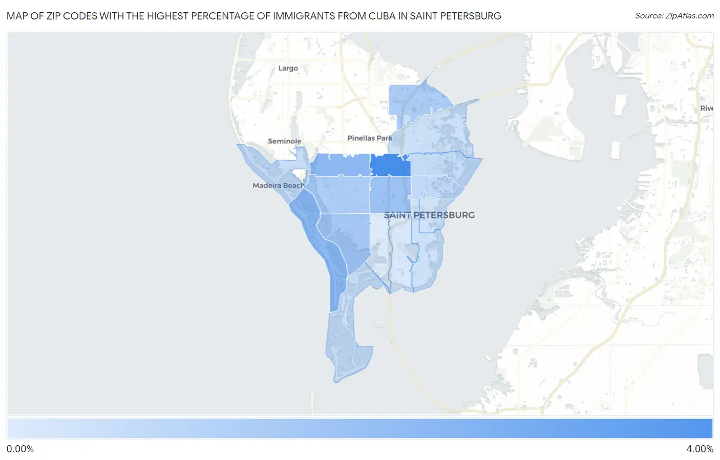 Zip Codes with the Highest Percentage of Immigrants from Cuba in Saint Petersburg Map
