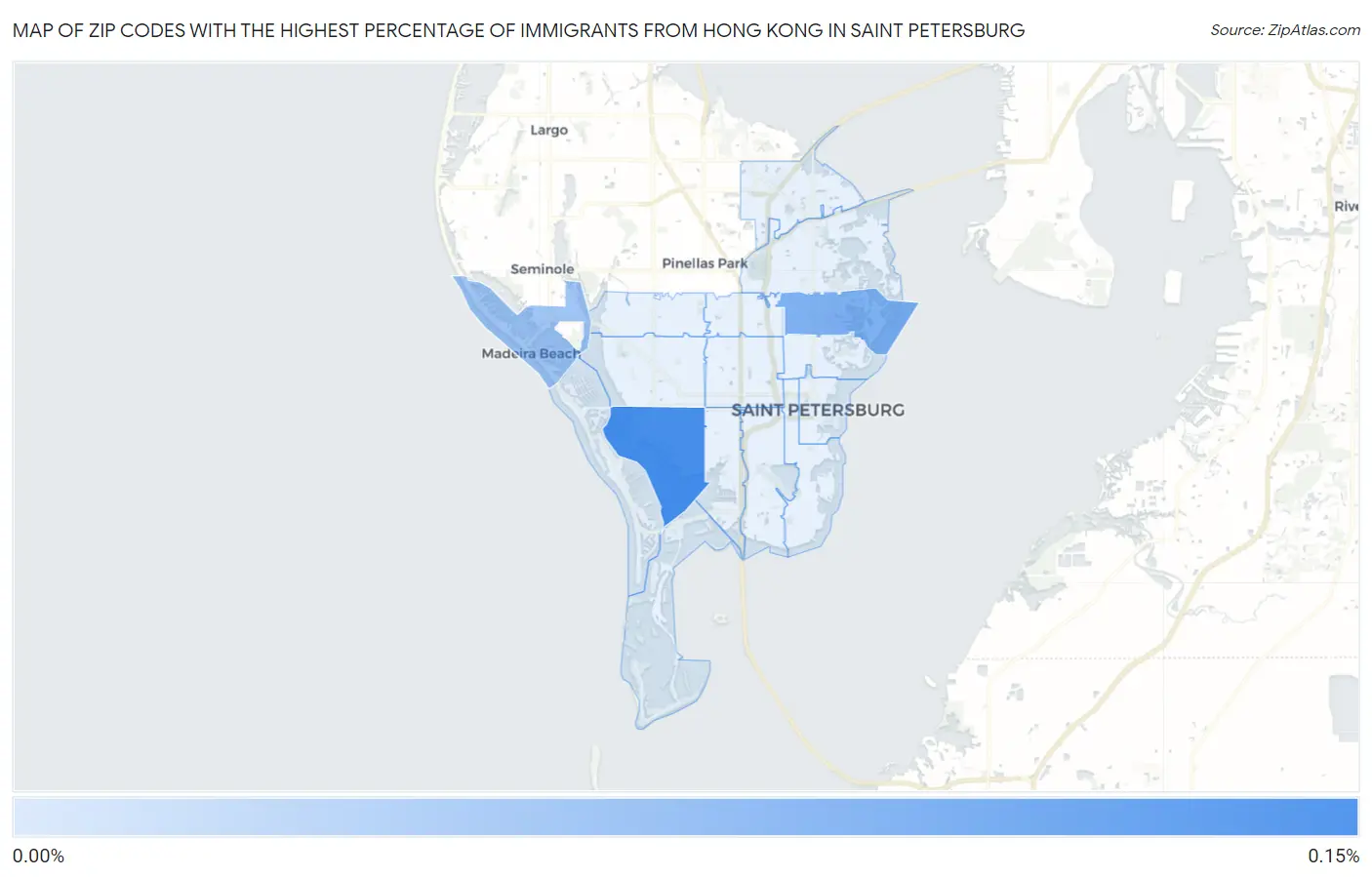 Zip Codes with the Highest Percentage of Immigrants from Hong Kong in Saint Petersburg Map