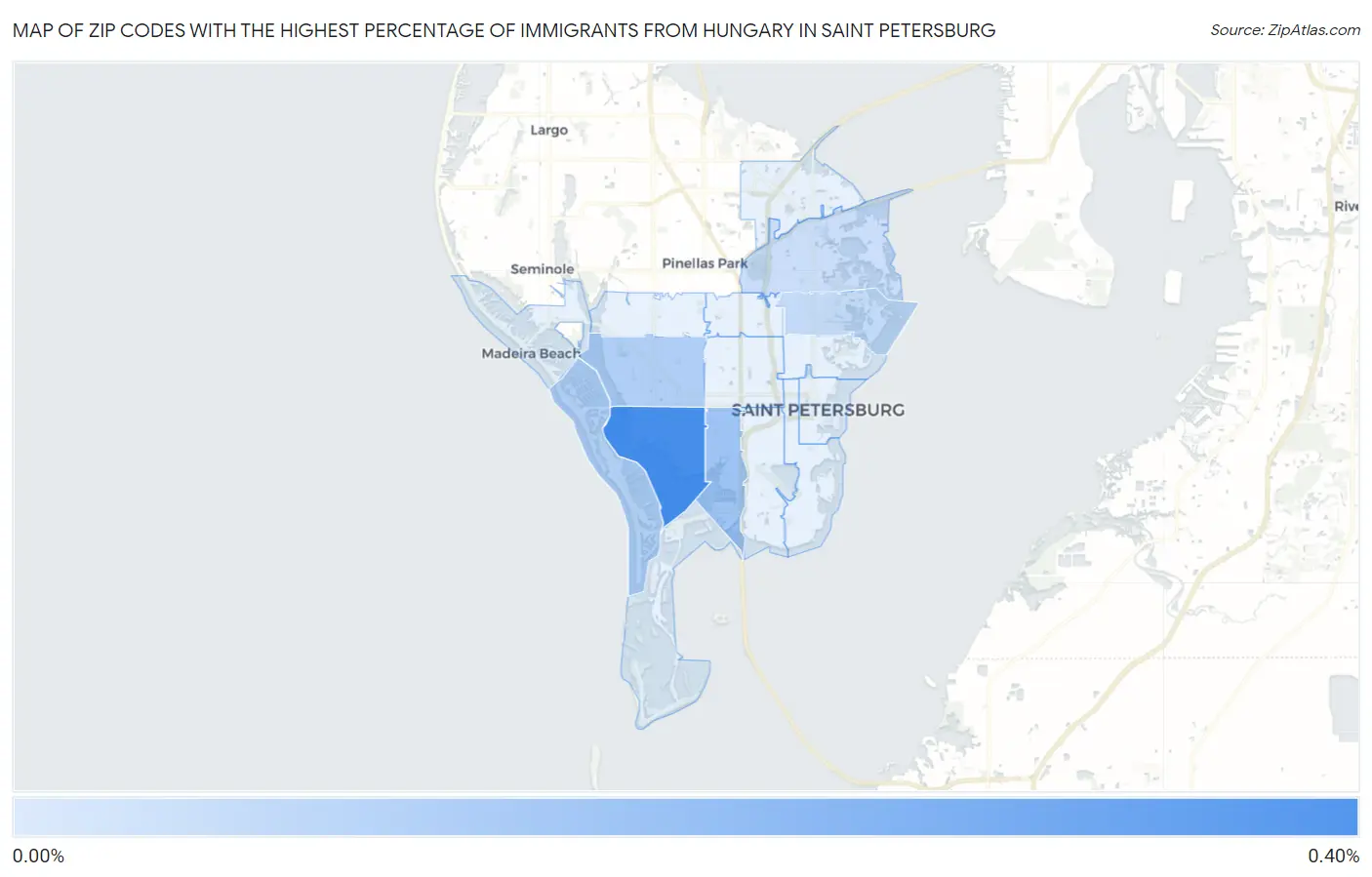 Zip Codes with the Highest Percentage of Immigrants from Hungary in Saint Petersburg Map