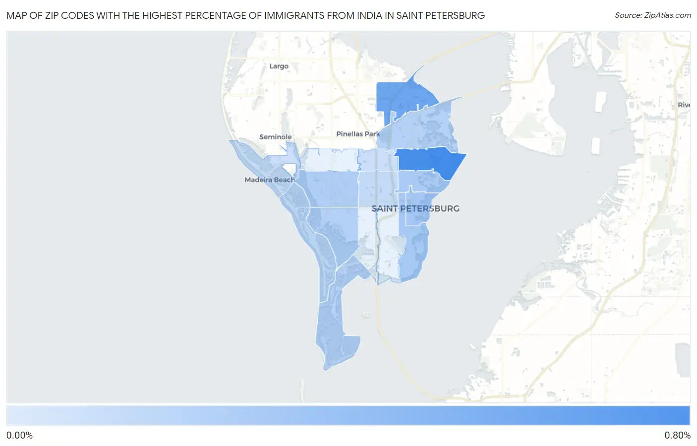 Zip Codes with the Highest Percentage of Immigrants from India in Saint Petersburg Map