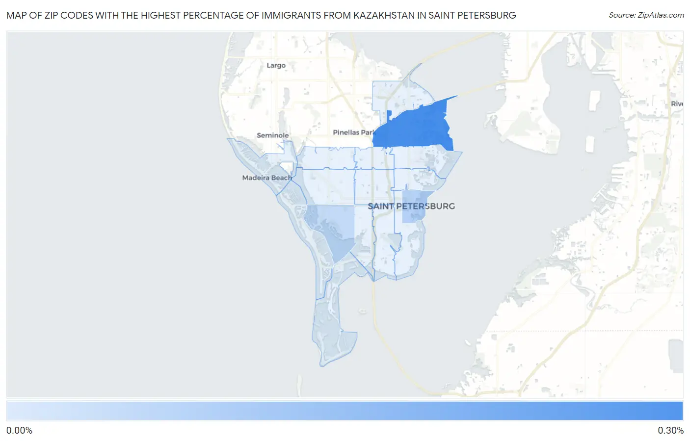 Zip Codes with the Highest Percentage of Immigrants from Kazakhstan in Saint Petersburg Map