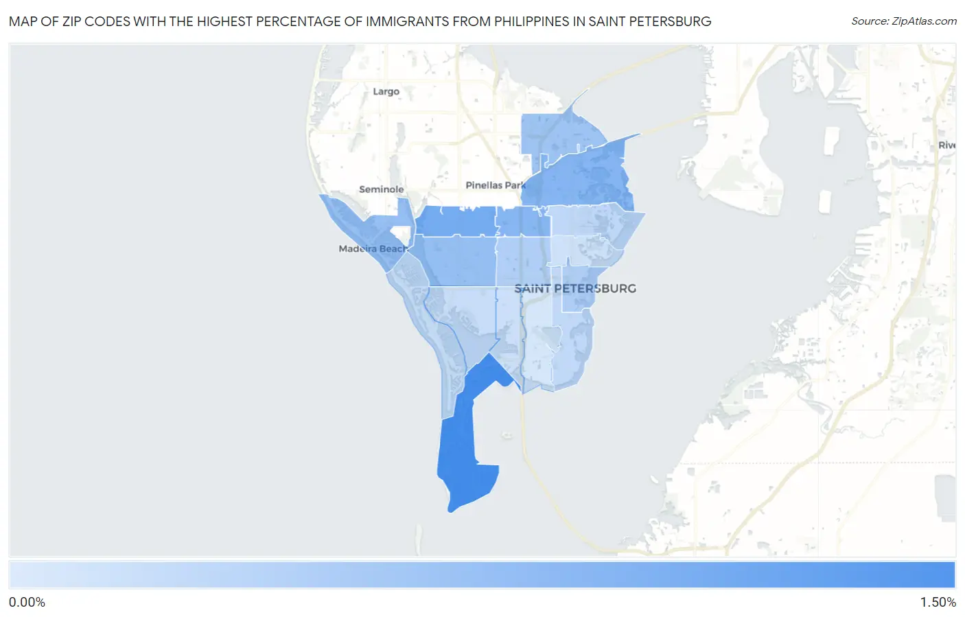 Zip Codes with the Highest Percentage of Immigrants from Philippines in Saint Petersburg Map