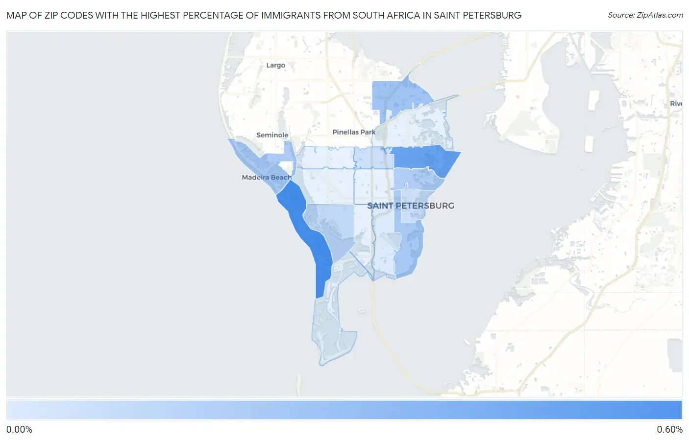 Zip Codes with the Highest Percentage of Immigrants from South Africa in Saint Petersburg Map