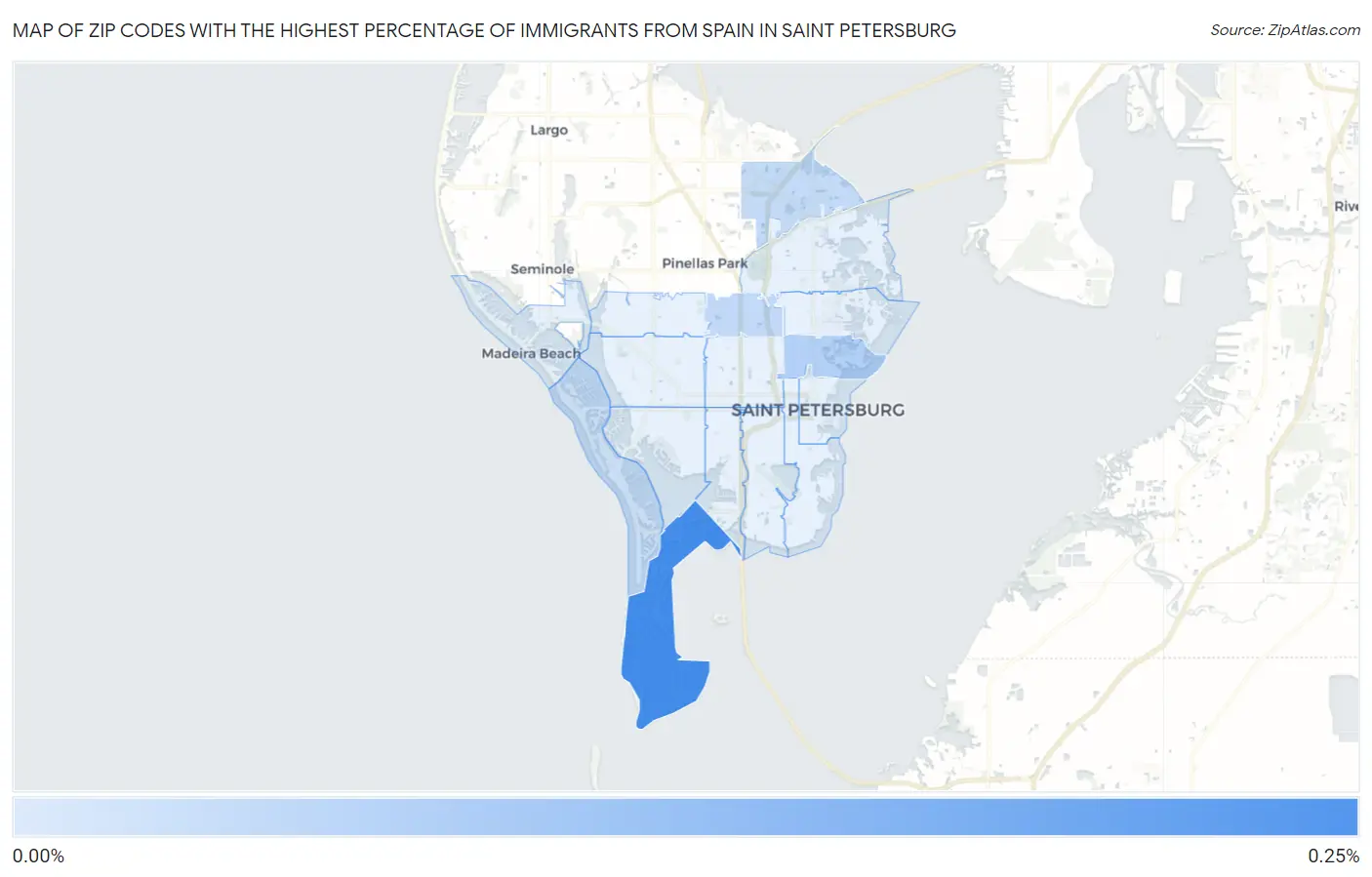 Zip Codes with the Highest Percentage of Immigrants from Spain in Saint Petersburg Map