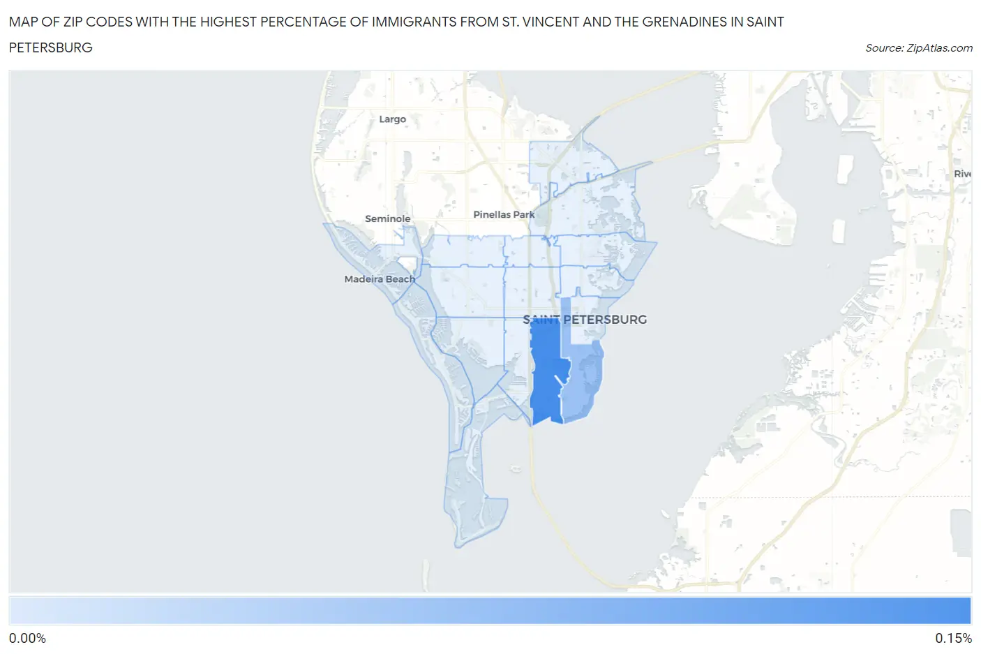 Zip Codes with the Highest Percentage of Immigrants from St. Vincent and the Grenadines in Saint Petersburg Map