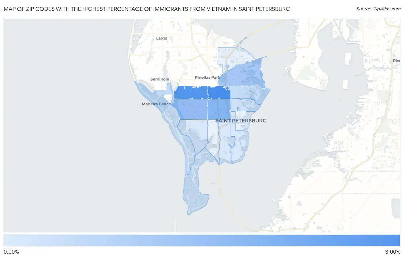 Zip Codes with the Highest Percentage of Immigrants from Vietnam in Saint Petersburg Map