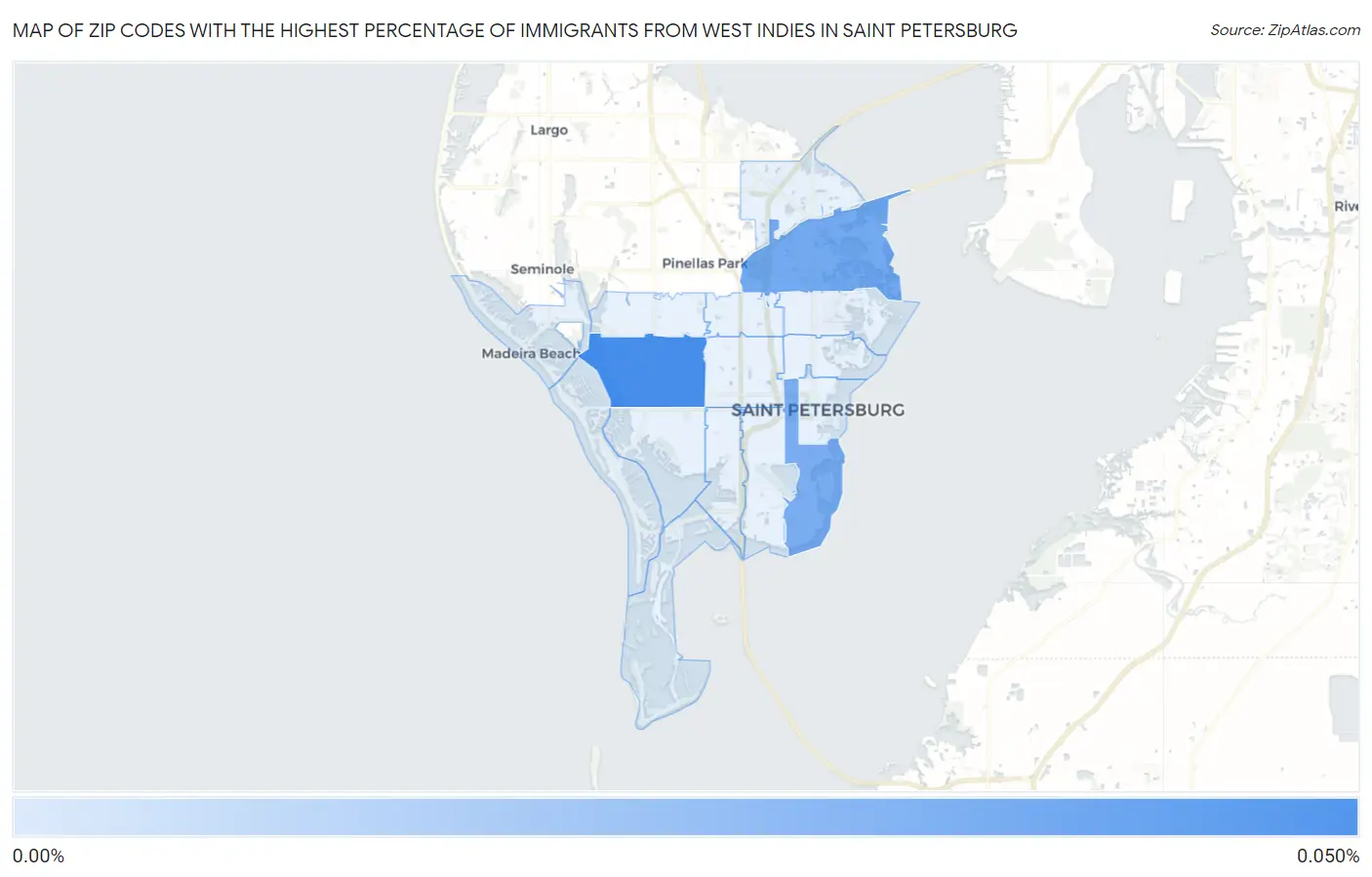 Zip Codes with the Highest Percentage of Immigrants from West Indies in Saint Petersburg Map