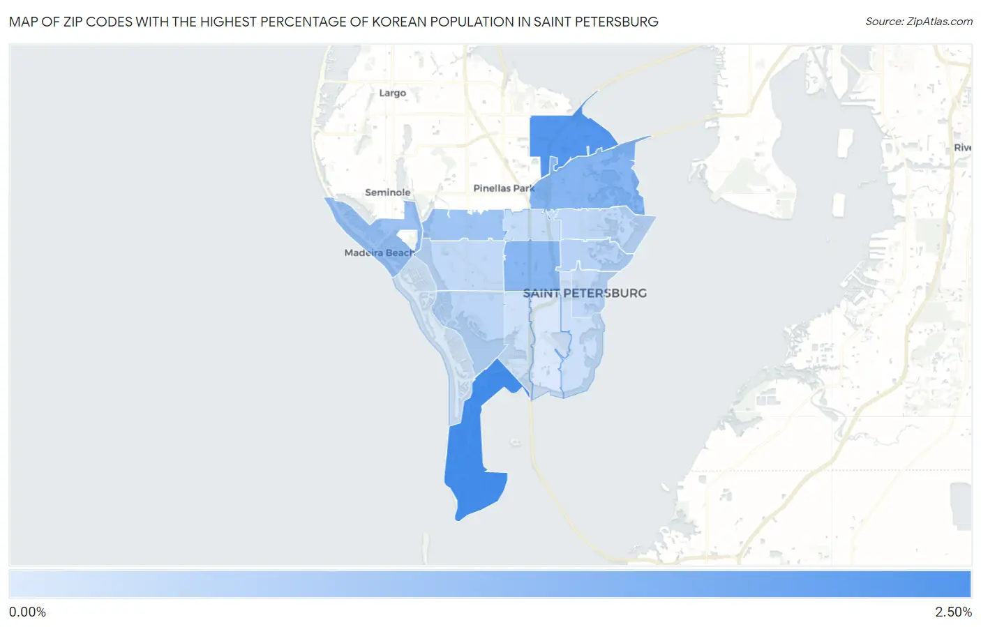 Zip Codes with the Highest Percentage of Korean Population in Saint Petersburg Map