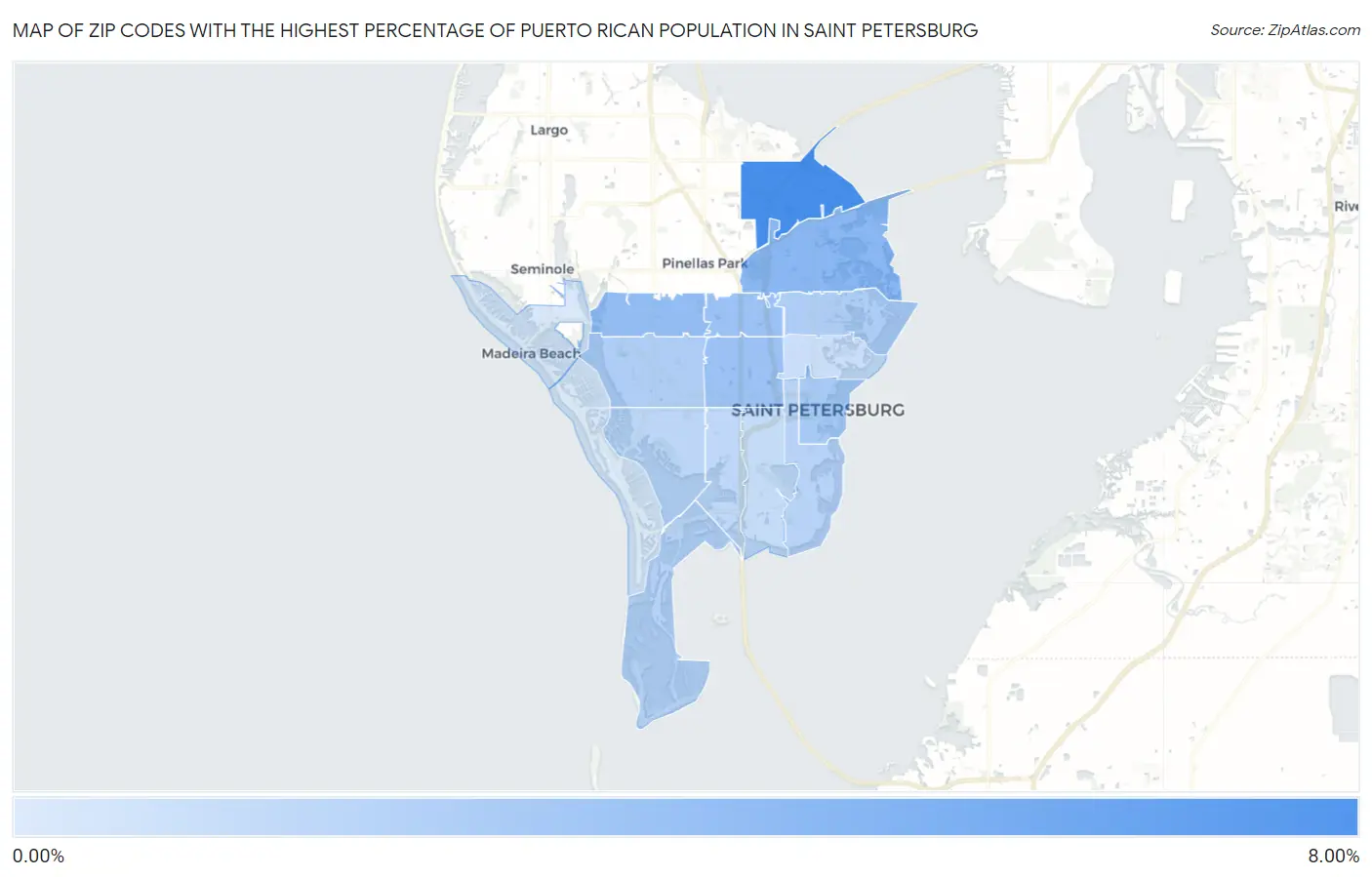 Zip Codes with the Highest Percentage of Puerto Rican Population in Saint Petersburg Map