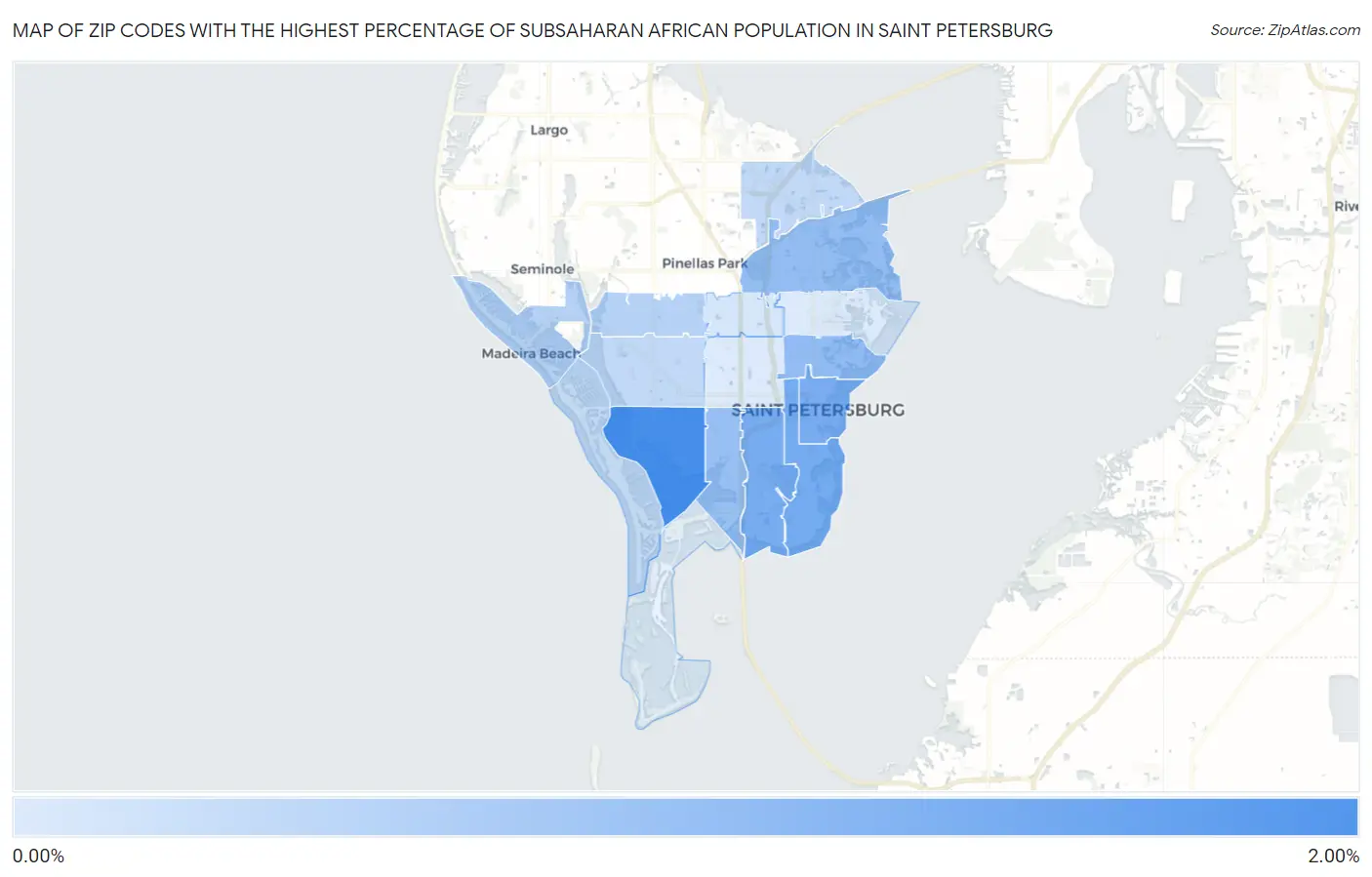 Zip Codes with the Highest Percentage of Subsaharan African Population in Saint Petersburg Map