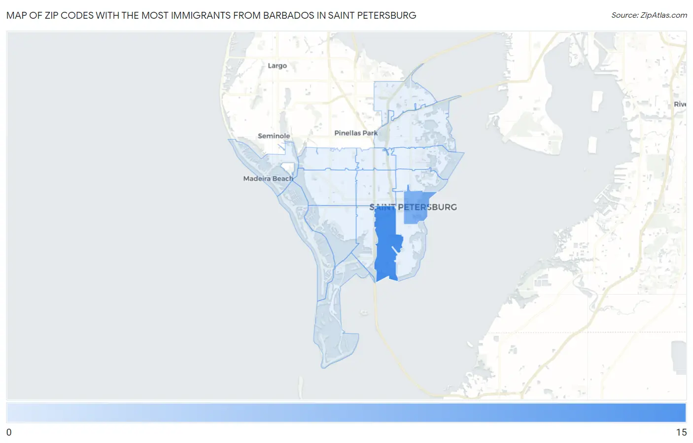 Zip Codes with the Most Immigrants from Barbados in Saint Petersburg Map