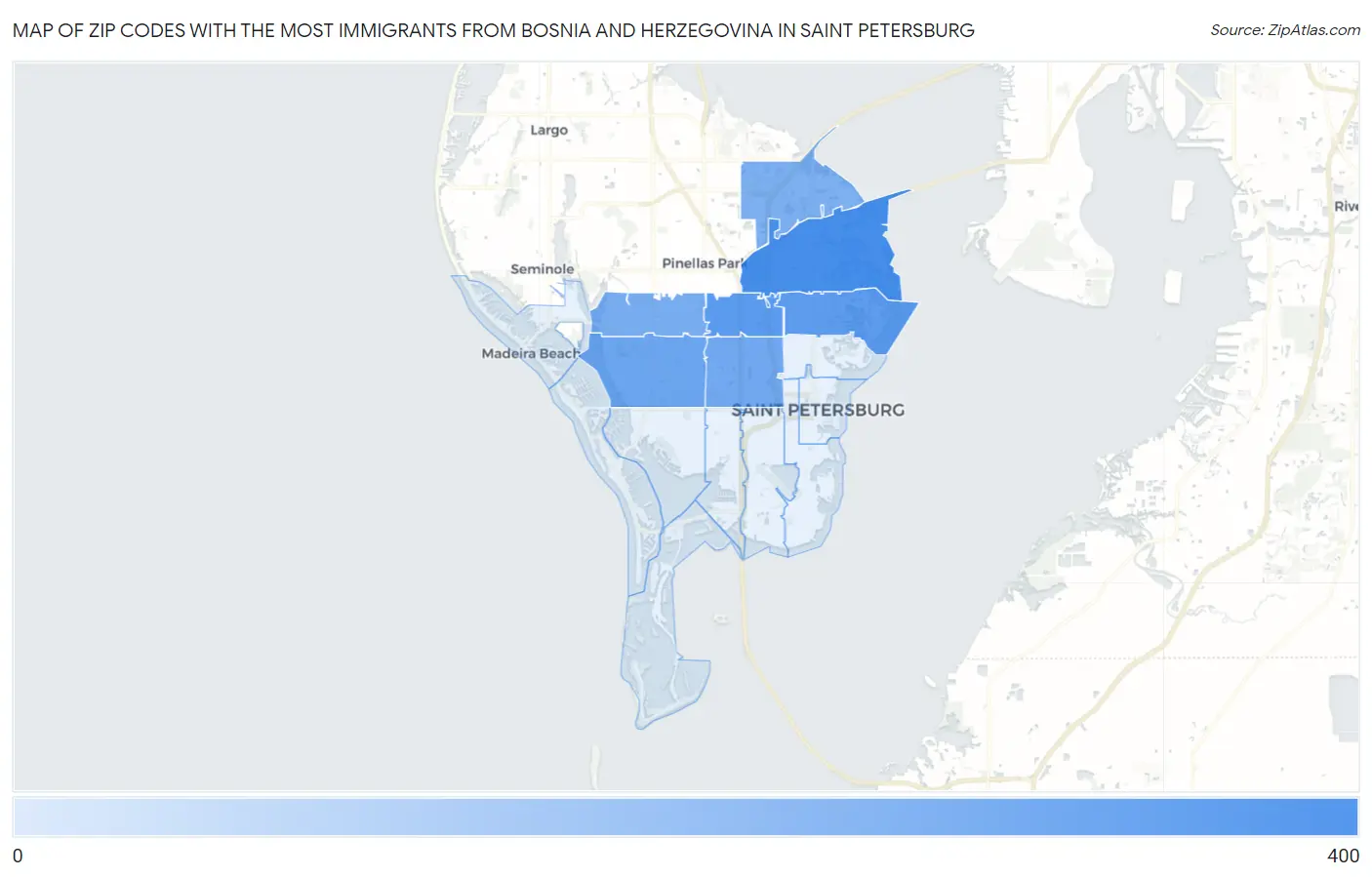 Zip Codes with the Most Immigrants from Bosnia and Herzegovina in Saint Petersburg Map