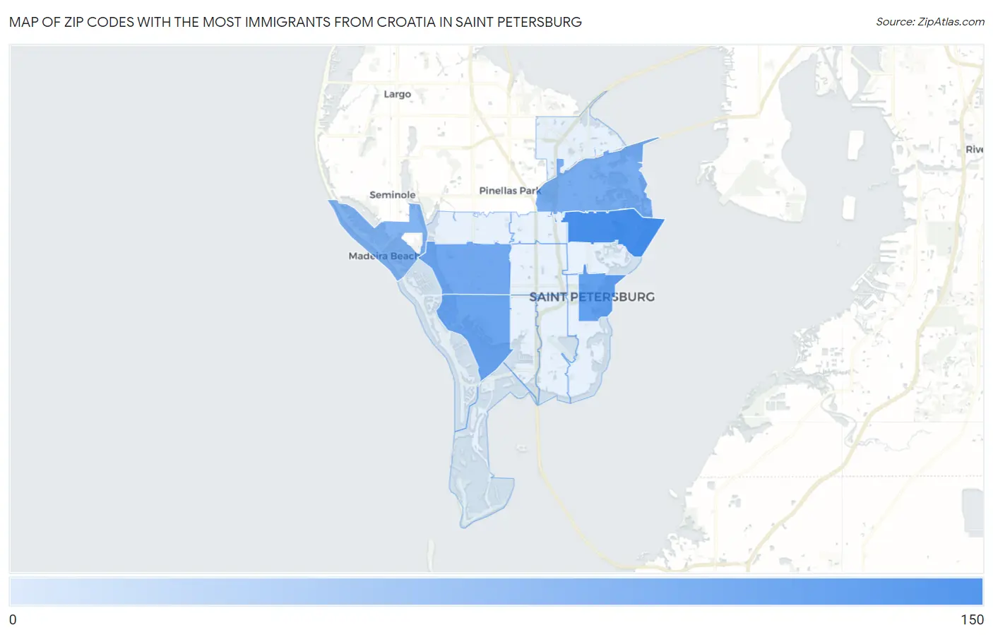 Zip Codes with the Most Immigrants from Croatia in Saint Petersburg Map