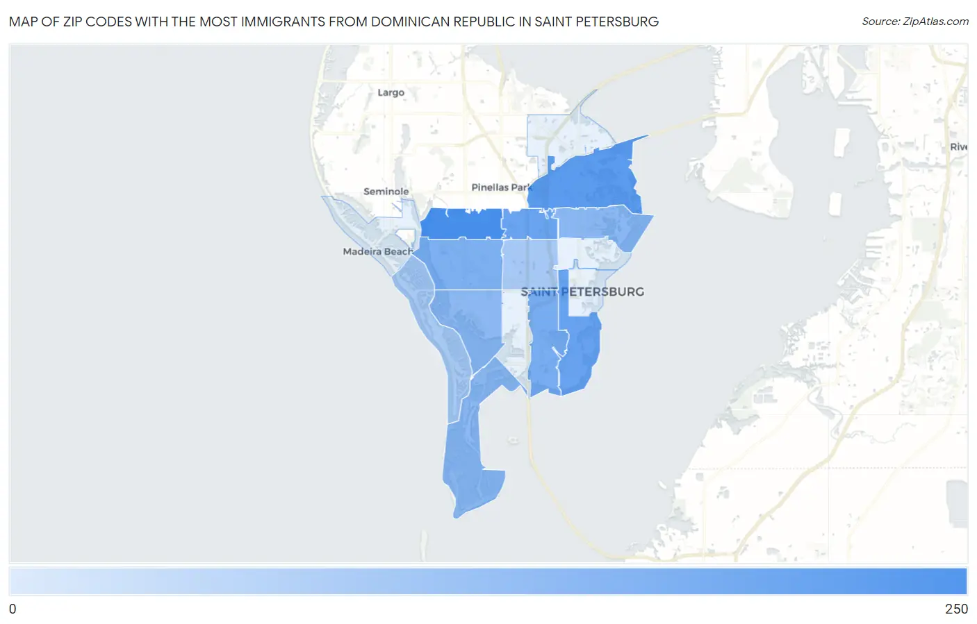 Zip Codes with the Most Immigrants from Dominican Republic in Saint Petersburg Map