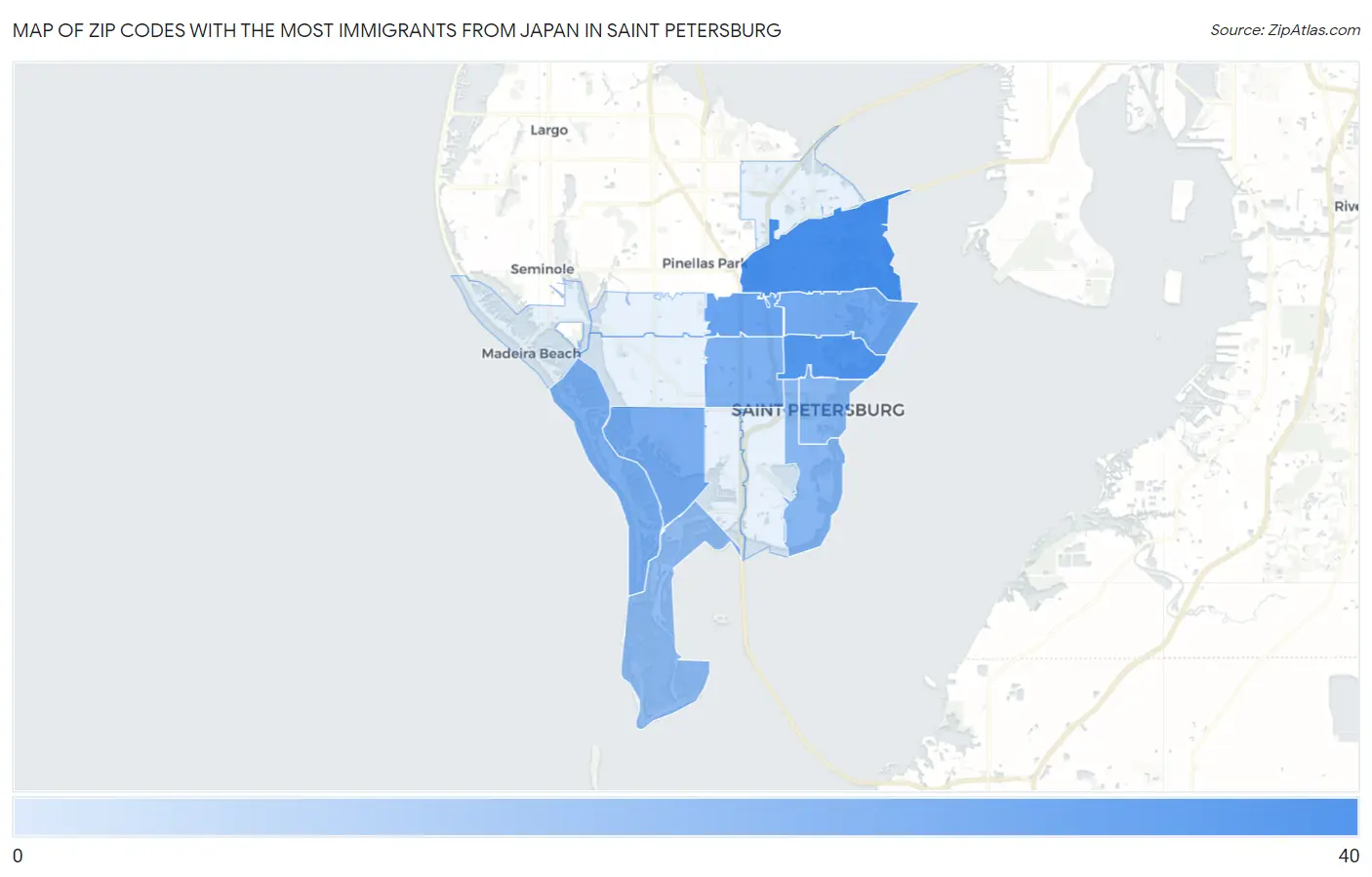Zip Codes with the Most Immigrants from Japan in Saint Petersburg Map