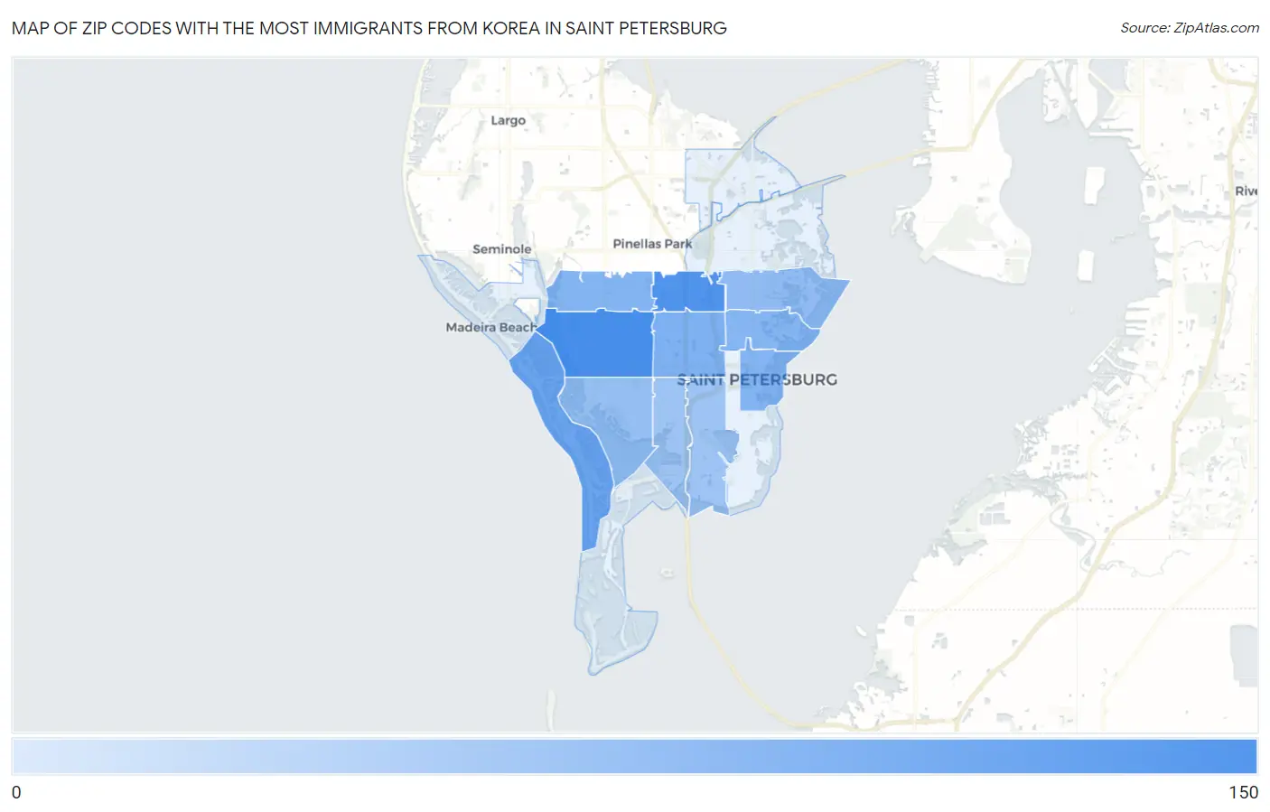 Zip Codes with the Most Immigrants from Korea in Saint Petersburg Map