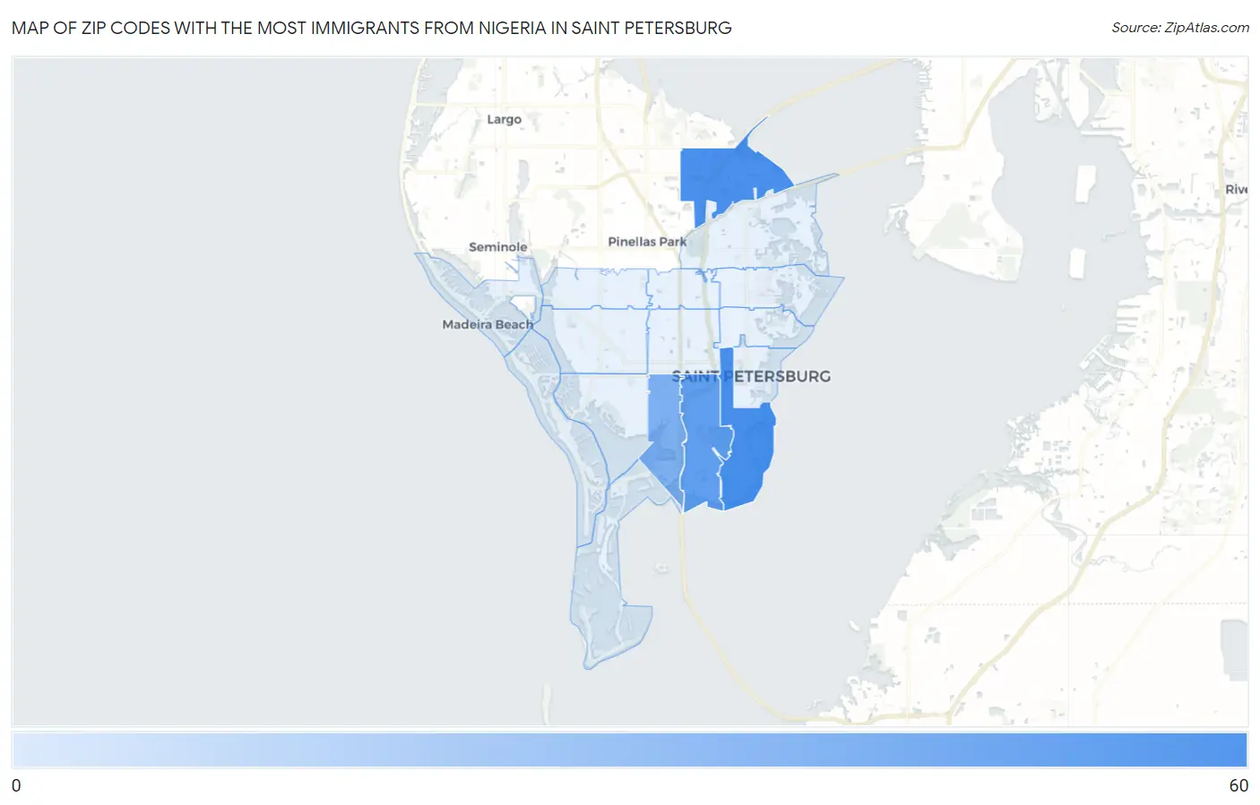 Zip Codes with the Most Immigrants from Nigeria in Saint Petersburg Map