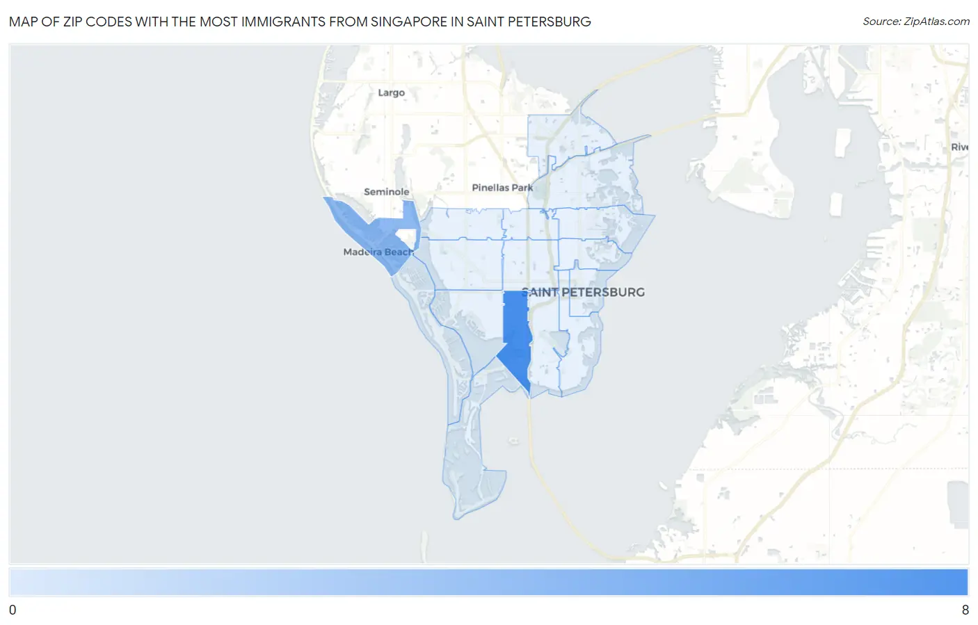 Zip Codes with the Most Immigrants from Singapore in Saint Petersburg Map