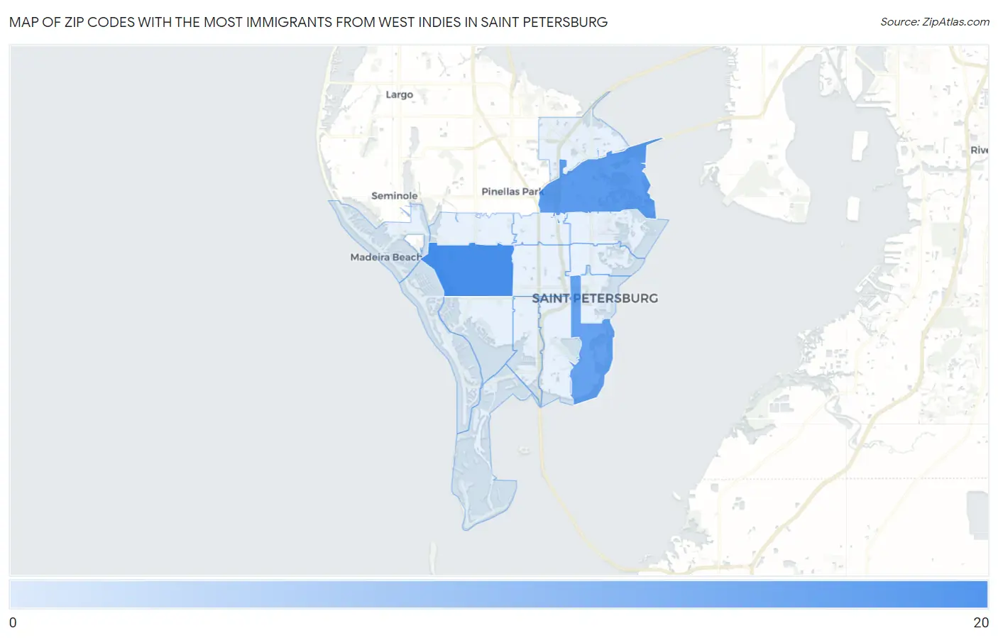 Zip Codes with the Most Immigrants from West Indies in Saint Petersburg Map