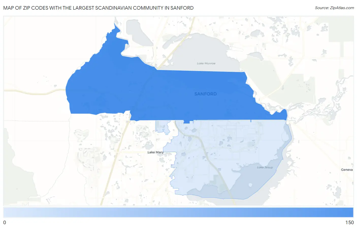 Zip Codes with the Largest Scandinavian Community in Sanford Map