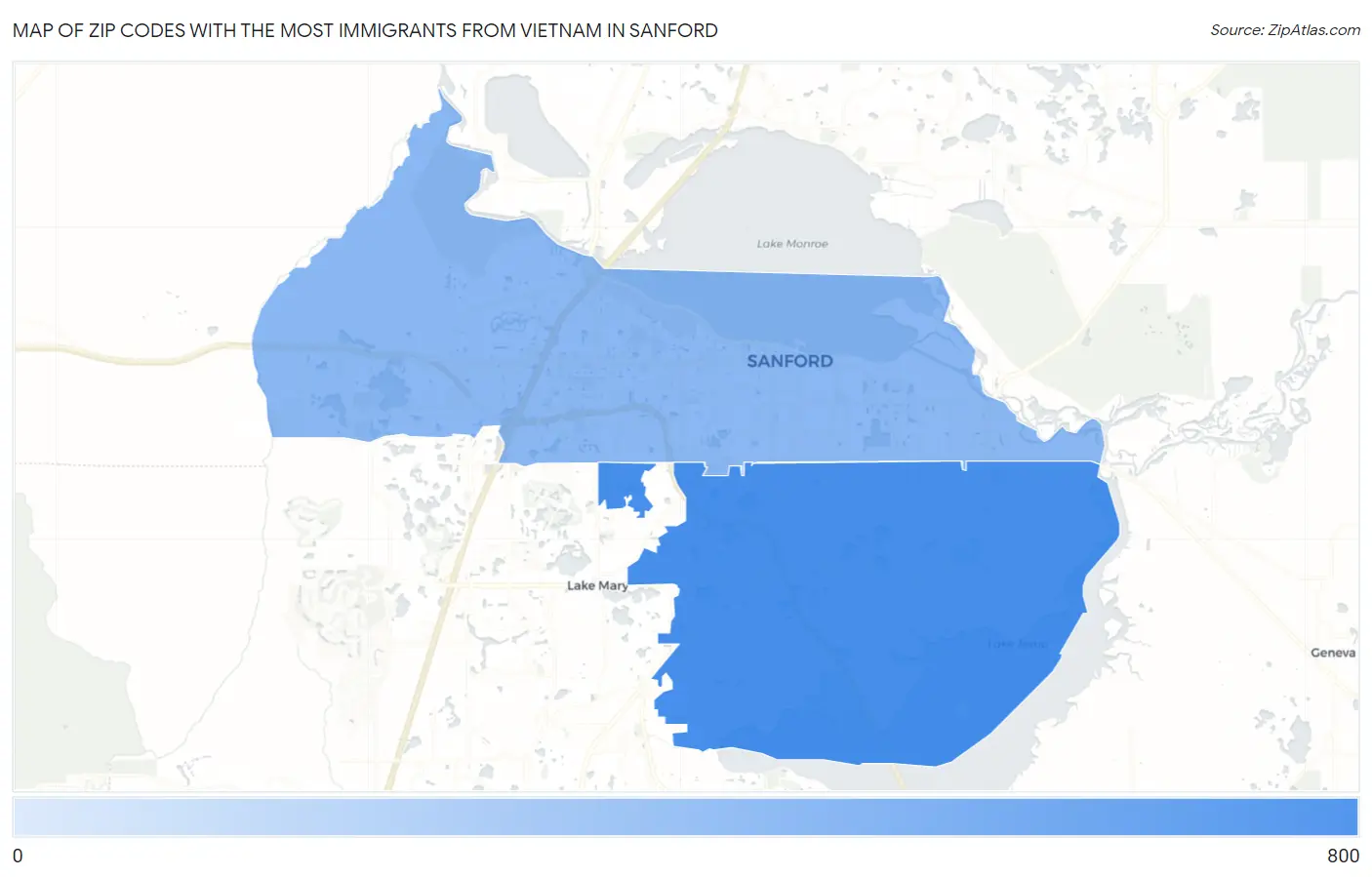 Zip Codes with the Most Immigrants from Vietnam in Sanford Map