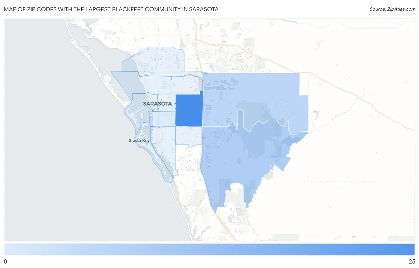 Zip Codes with the Largest Blackfeet Community in Sarasota Map
