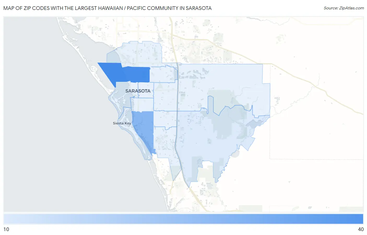 Zip Codes with the Largest Hawaiian / Pacific Community in Sarasota Map