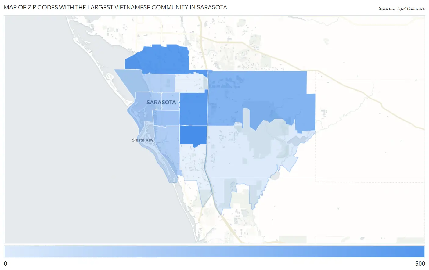 Zip Codes with the Largest Vietnamese Community in Sarasota Map