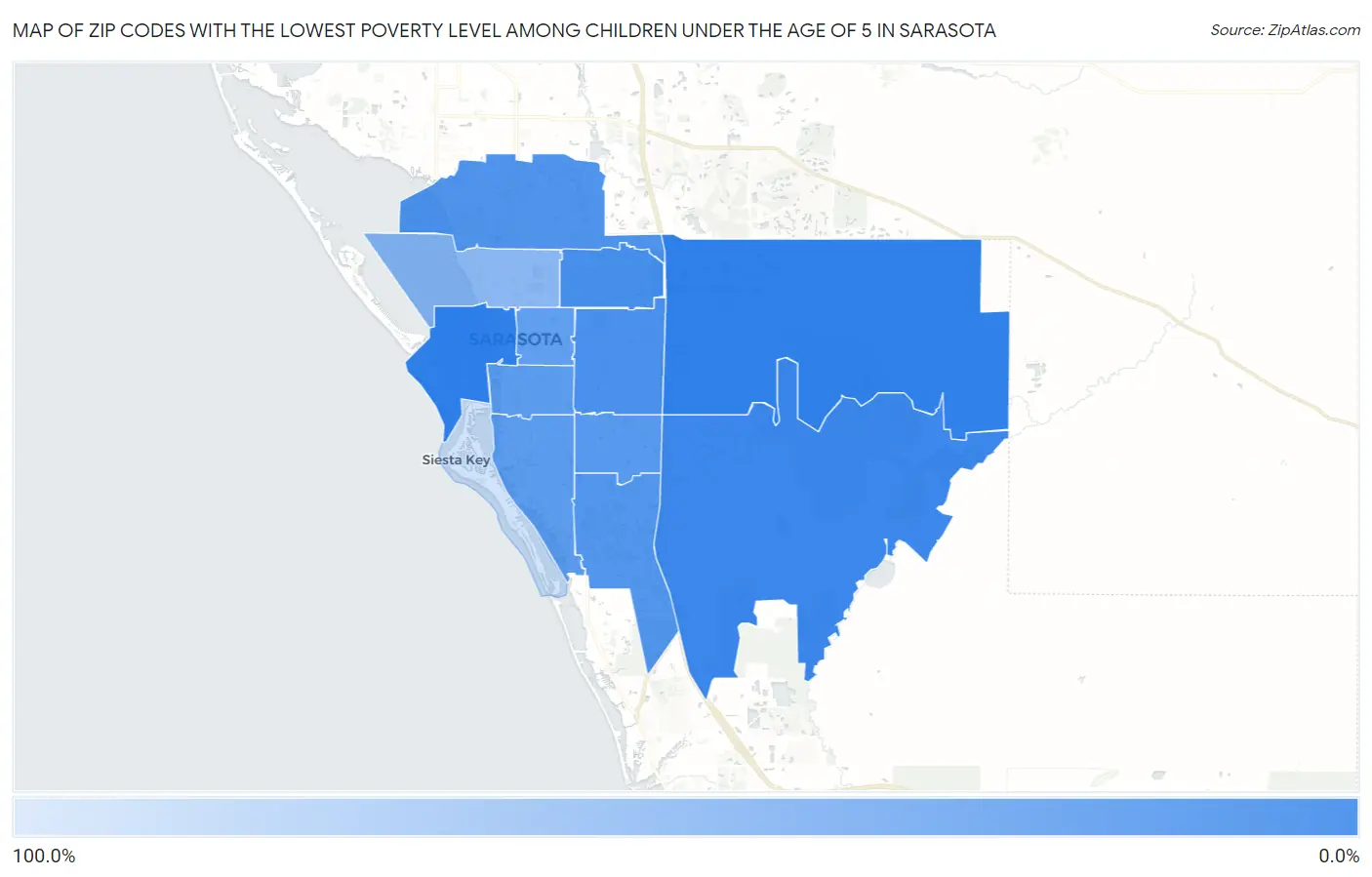 Zip Codes with the Lowest Poverty Level Among Children Under the Age of 5 in Sarasota Map