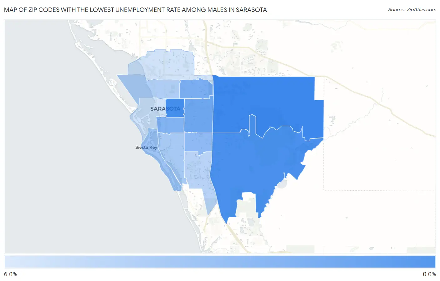 Zip Codes with the Lowest Unemployment Rate Among Males in Sarasota Map