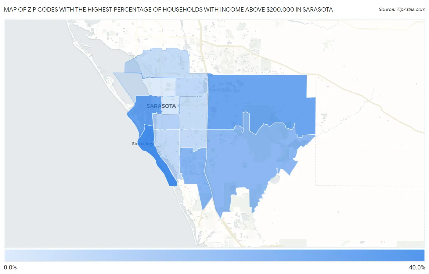 Zip Codes with the Highest Percentage of Households with Income Above $200,000 in Sarasota Map