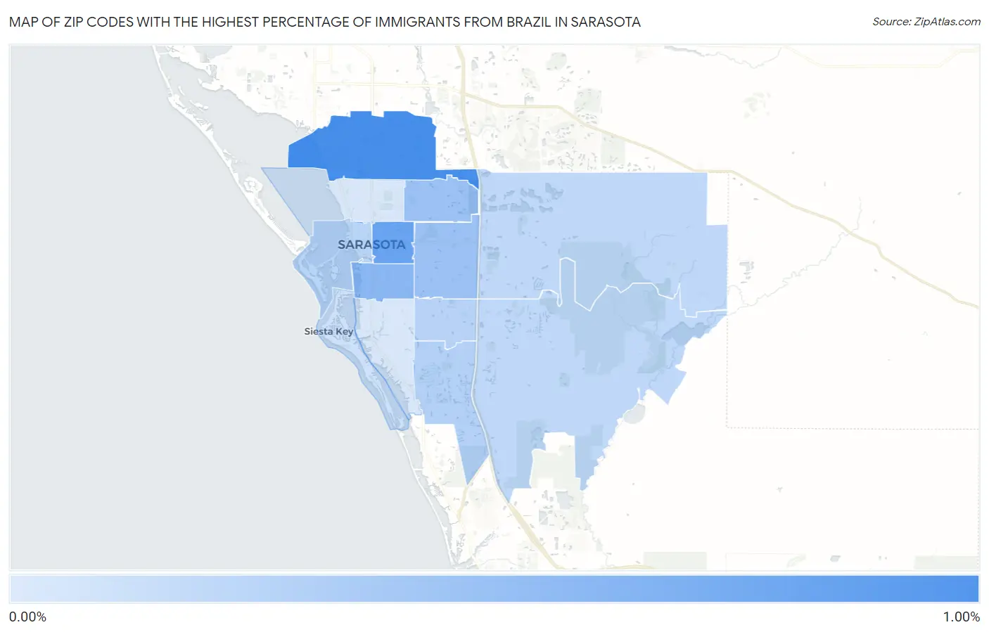 Zip Codes with the Highest Percentage of Immigrants from Brazil in Sarasota Map