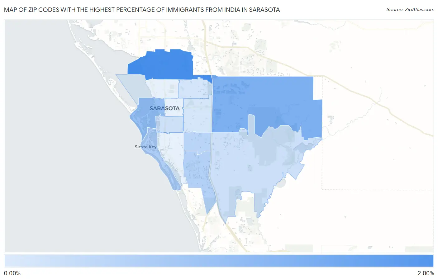 Zip Codes with the Highest Percentage of Immigrants from India in Sarasota Map