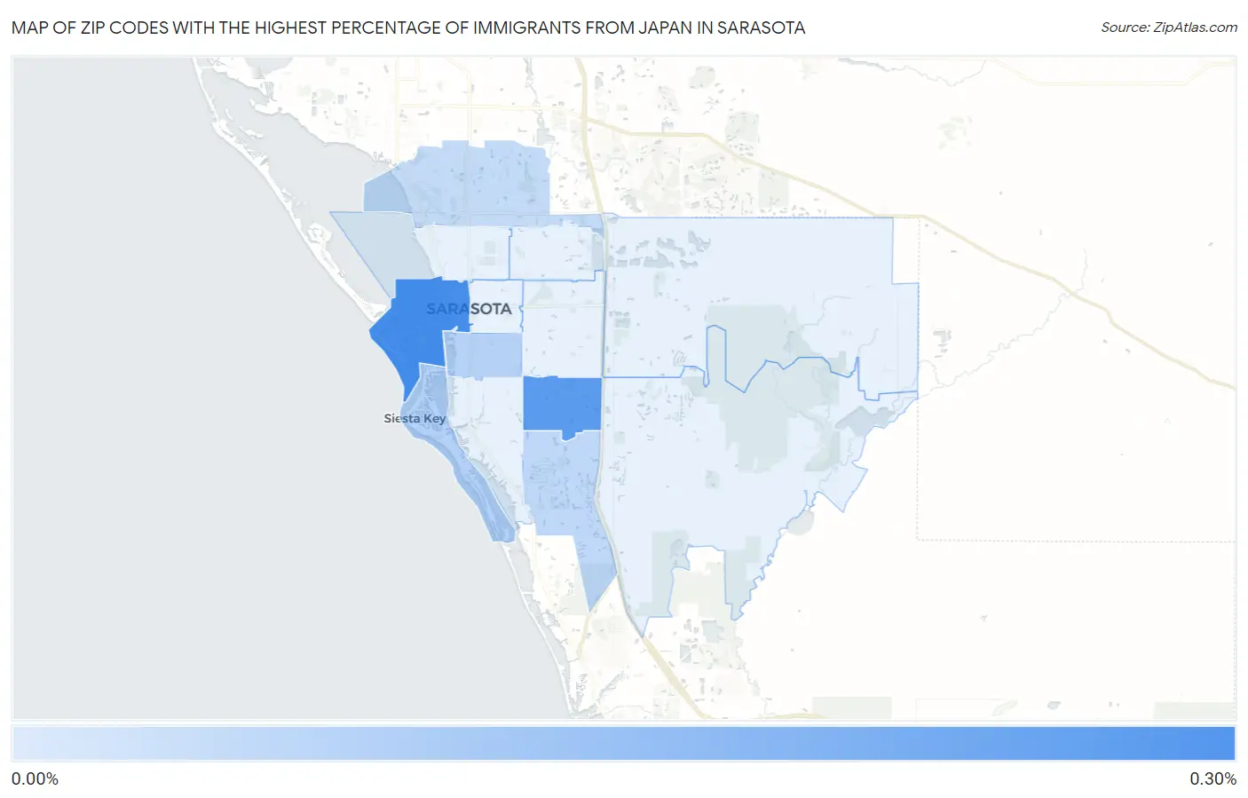 Zip Codes with the Highest Percentage of Immigrants from Japan in Sarasota Map