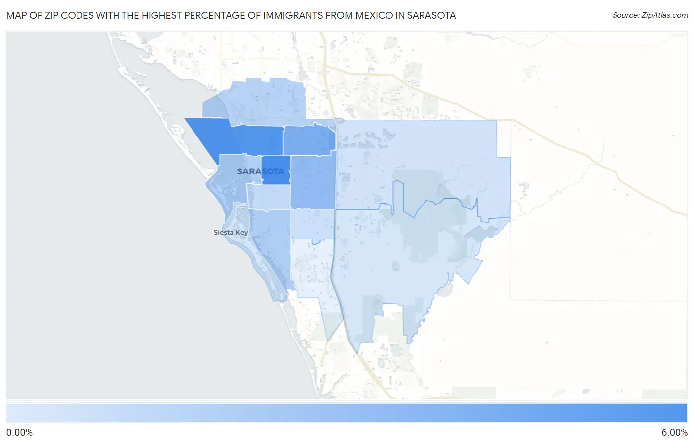 Zip Codes with the Highest Percentage of Immigrants from Mexico in Sarasota Map
