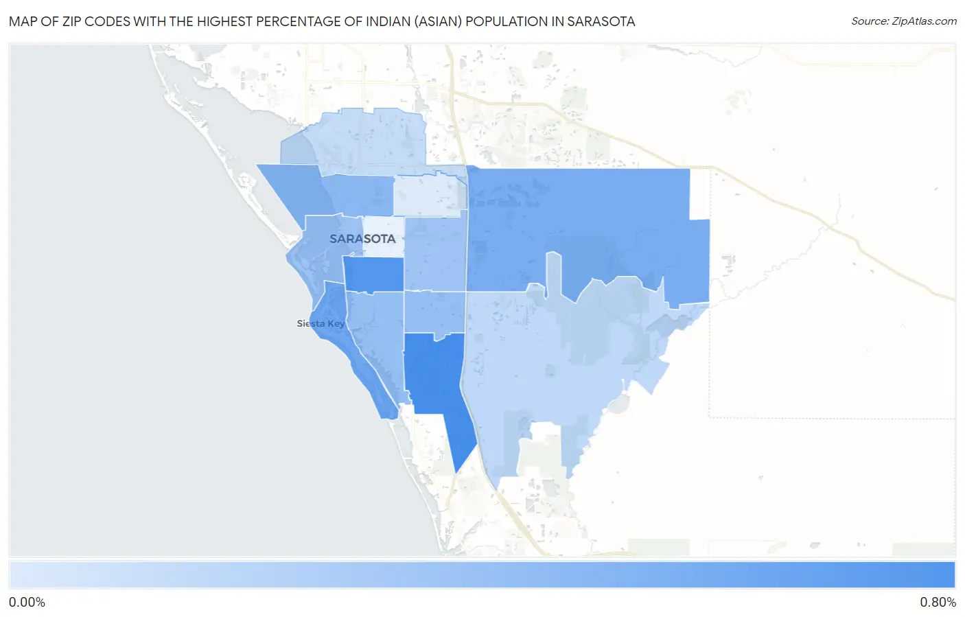 Zip Codes with the Highest Percentage of Indian (Asian) Population in Sarasota Map