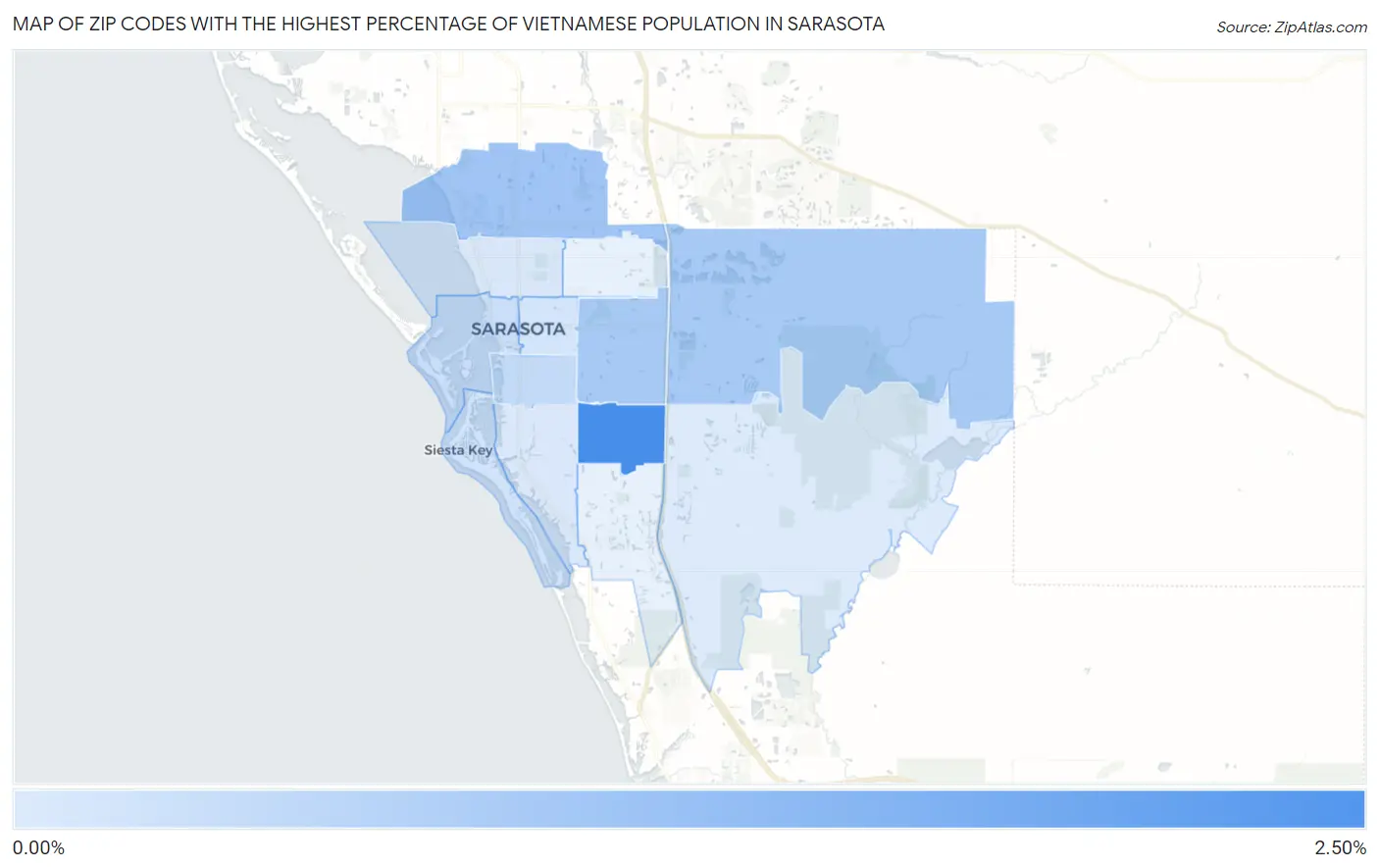 Zip Codes with the Highest Percentage of Vietnamese Population in Sarasota Map