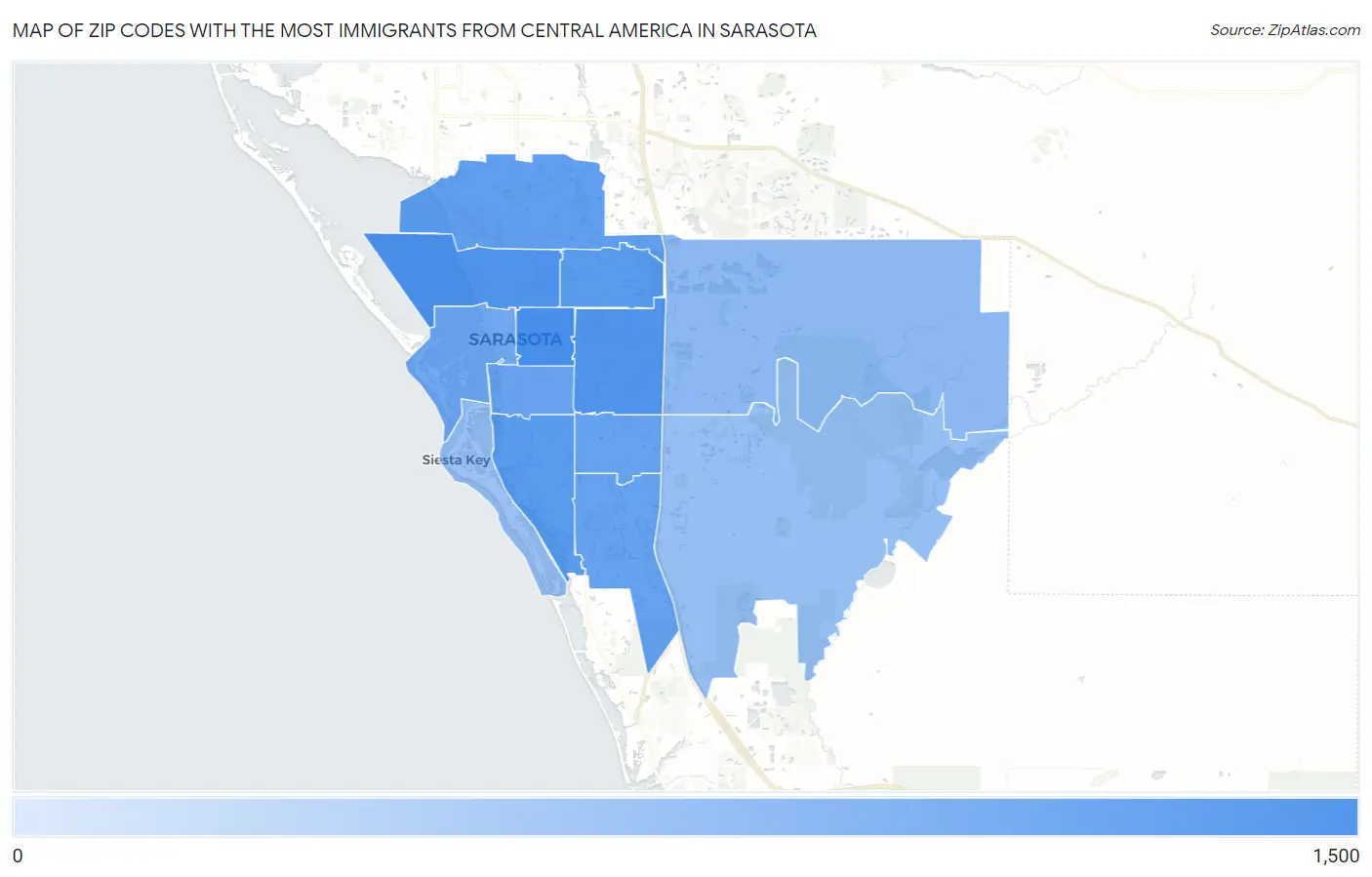 Zip Codes with the Most Immigrants from Central America in Sarasota Map