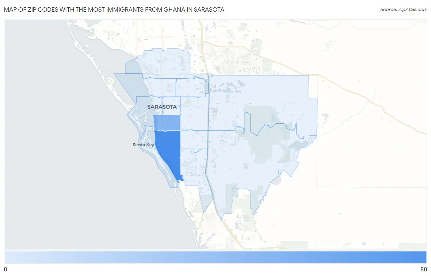 Zip Codes with the Most Immigrants from Ghana in Sarasota Map
