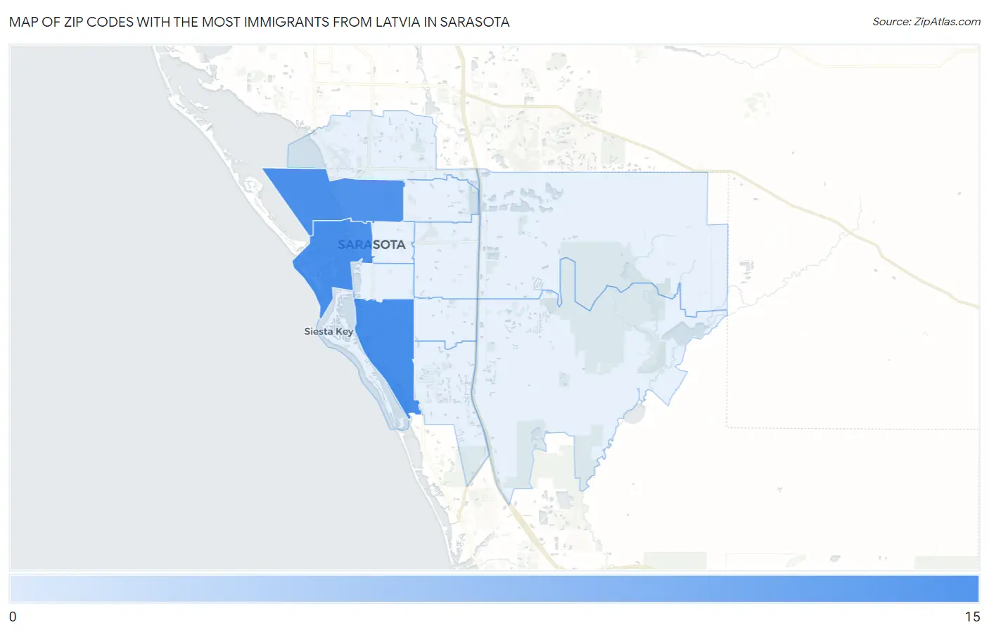 Zip Codes with the Most Immigrants from Latvia in Sarasota Map